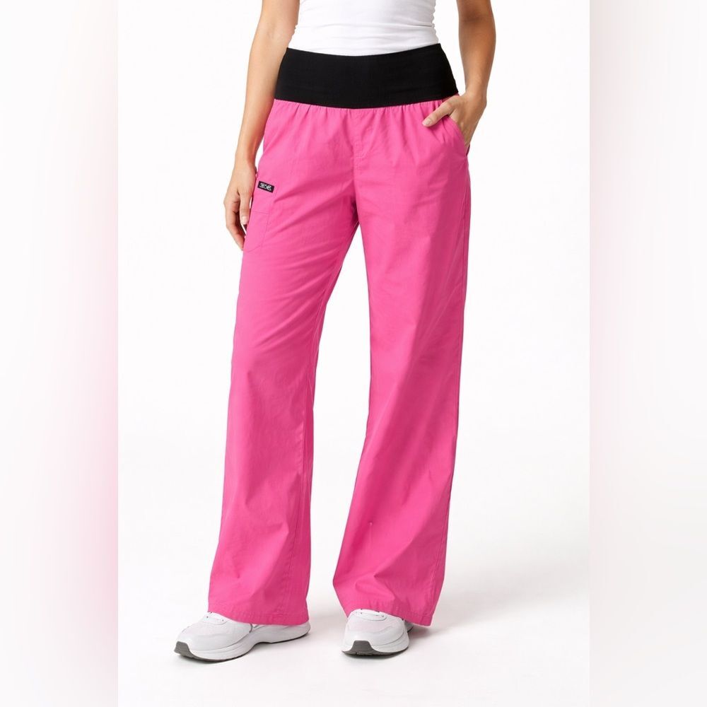 Cherokee Pink Scrub Pants Women’s M Wide Leg Fold Over Waist Stretch